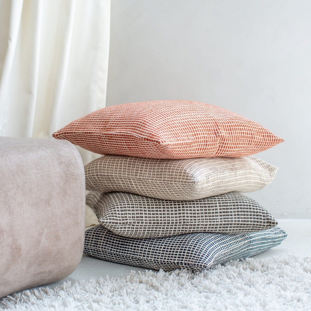 Akobo Handwoven Pillow Cover – Stone | Traditional Ethiopian Pick‑Up Weave by Sabahar