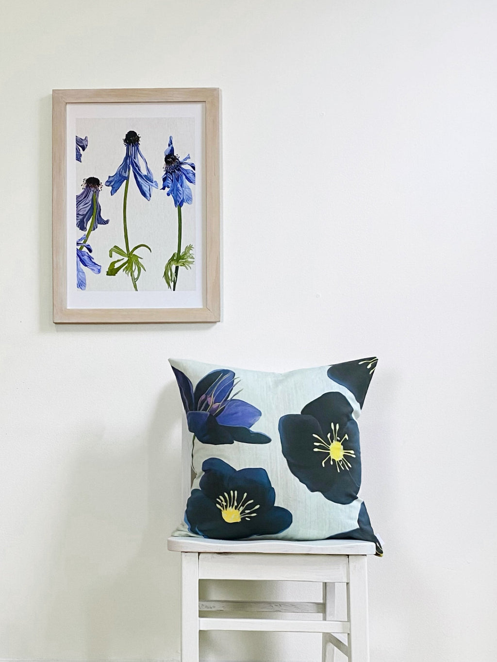 Black Hellebore Botanical Throw Pillow – Snow | Cotton‑Linen Art Cushion by India & Purry