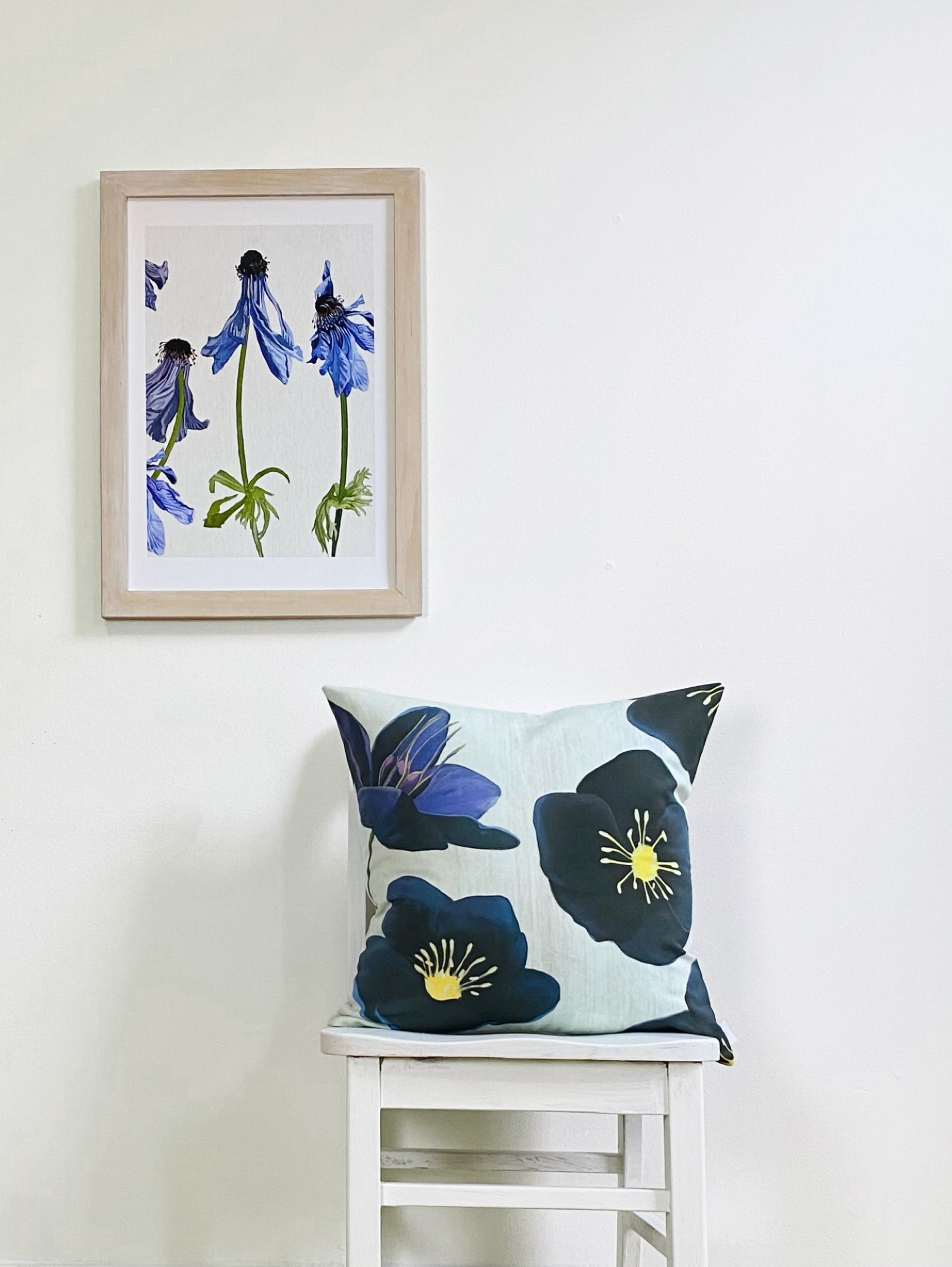 Black Hellebore Botanical Throw Pillow – Snow | Cotton‑Linen Art Cushion by India & Purry