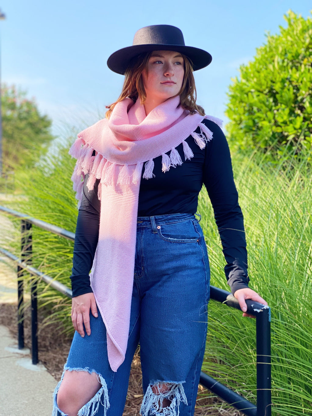 Feminine Fringe Blanket Scarf – Soft Cozy Pink | Winter Fashion Accessory by Ellison+Young