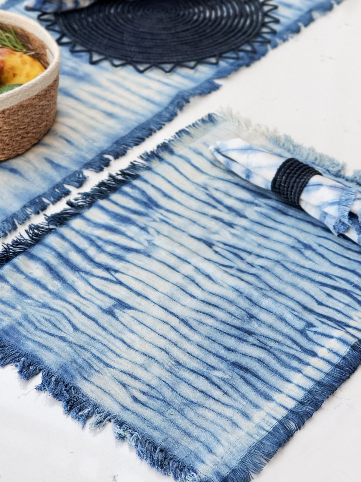 Indigo Tie‑Dye Cotton Placemats – Set of 4 | Handcrafted Table Linens by Korissa