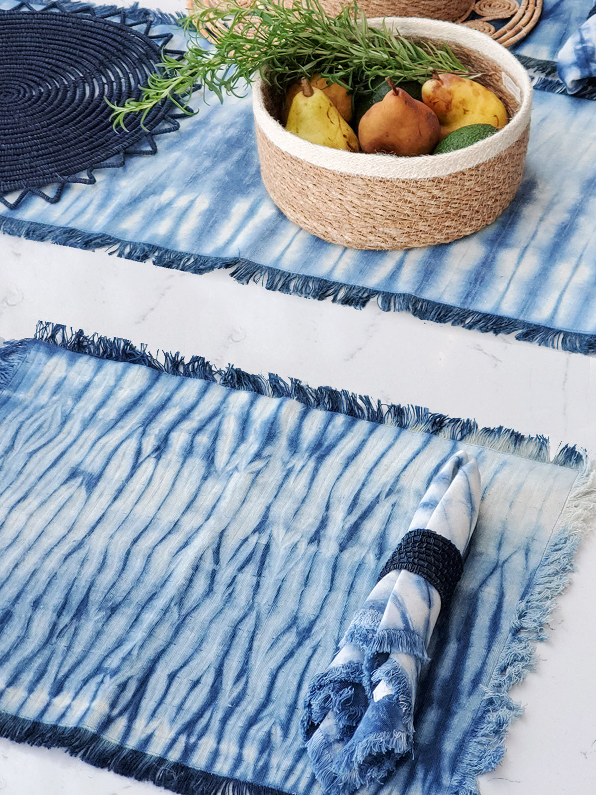 Indigo Tie‑Dye Cotton Placemats – Set of 4 | Handcrafted Table Linens by Korissa