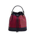 Handcrafted Black Leather & Striped Fabric Convertible 3‑in‑1 Bag – Hand, Shoulder & Backpack