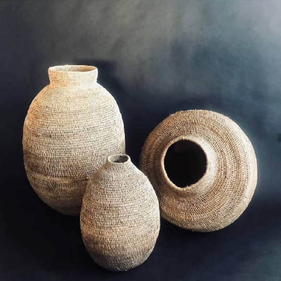 Handwoven Buhera Basket – Zimbabwe Cane Decor | Sculptural Natural Storage