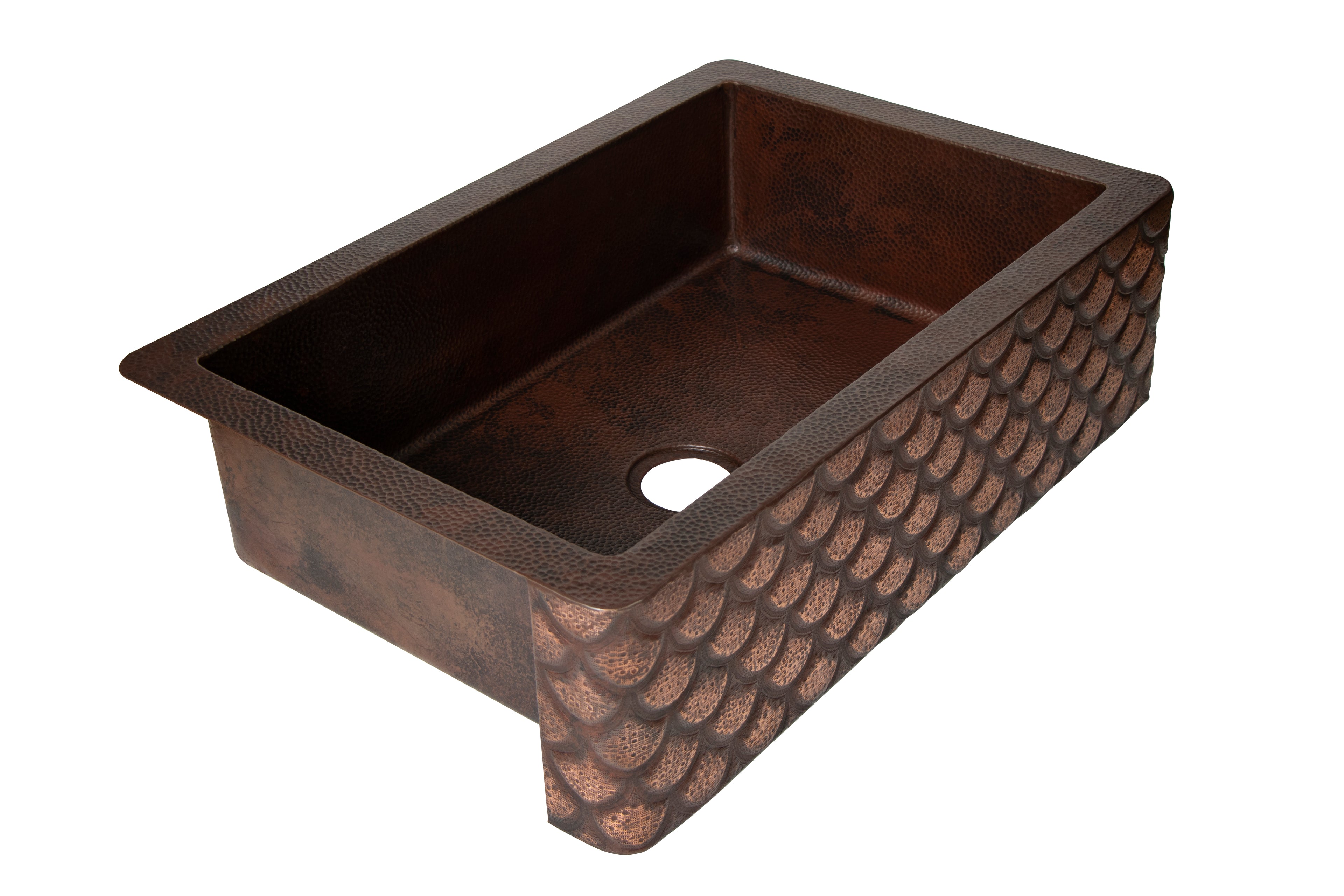 33" Artisanal Hammered Copper Farmhouse Sink – Squama Apron-Front Basin