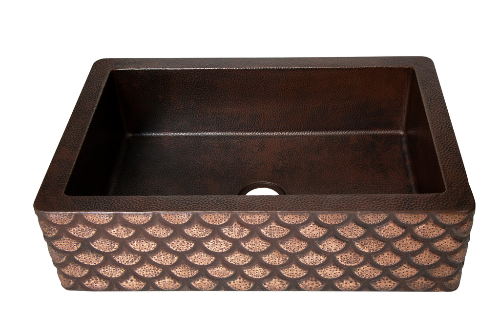 33" Artisanal Hammered Copper Farmhouse Sink – Squama Apron-Front Basin