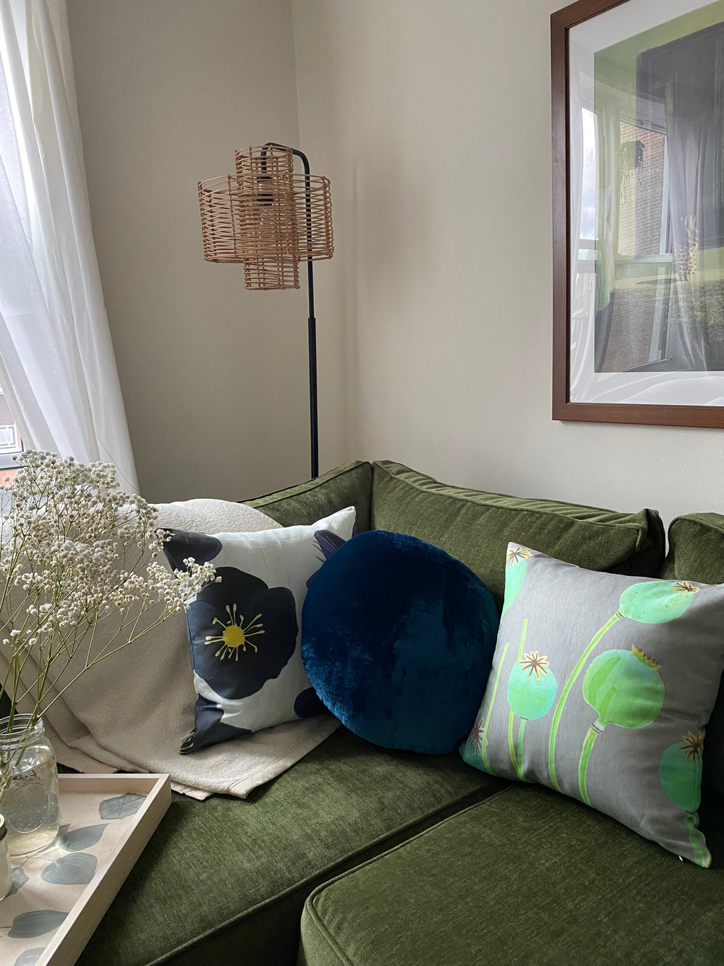Black Hellebore Botanical Throw Pillow – Snow | Cotton‑Linen Art Cushion by India & Purry