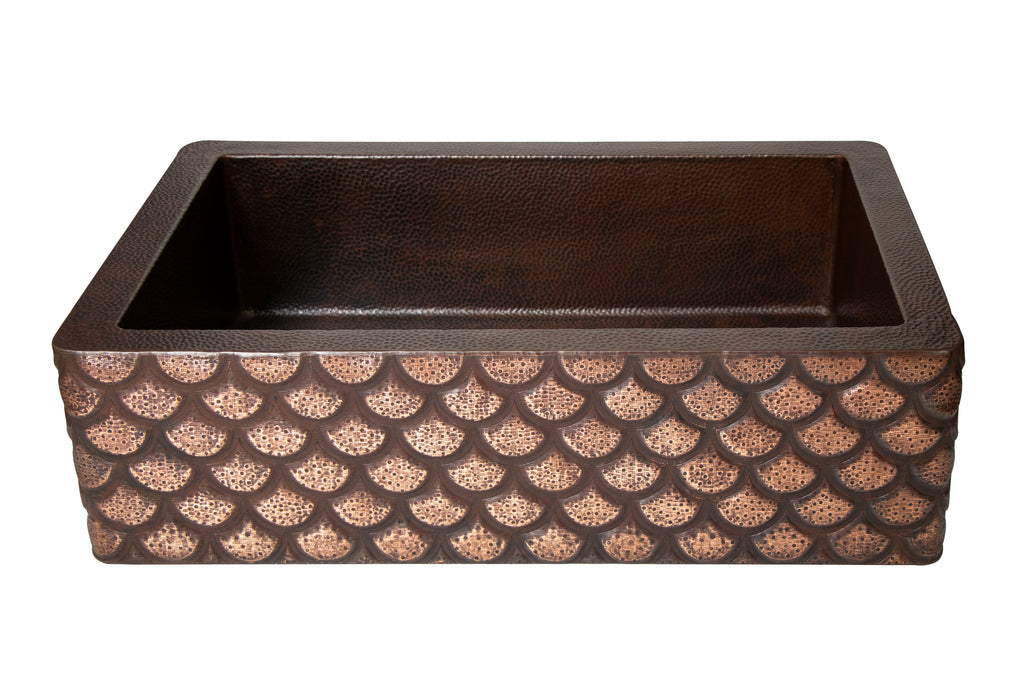 33" Artisanal Hammered Copper Farmhouse Sink – Squama Apron-Front Basin