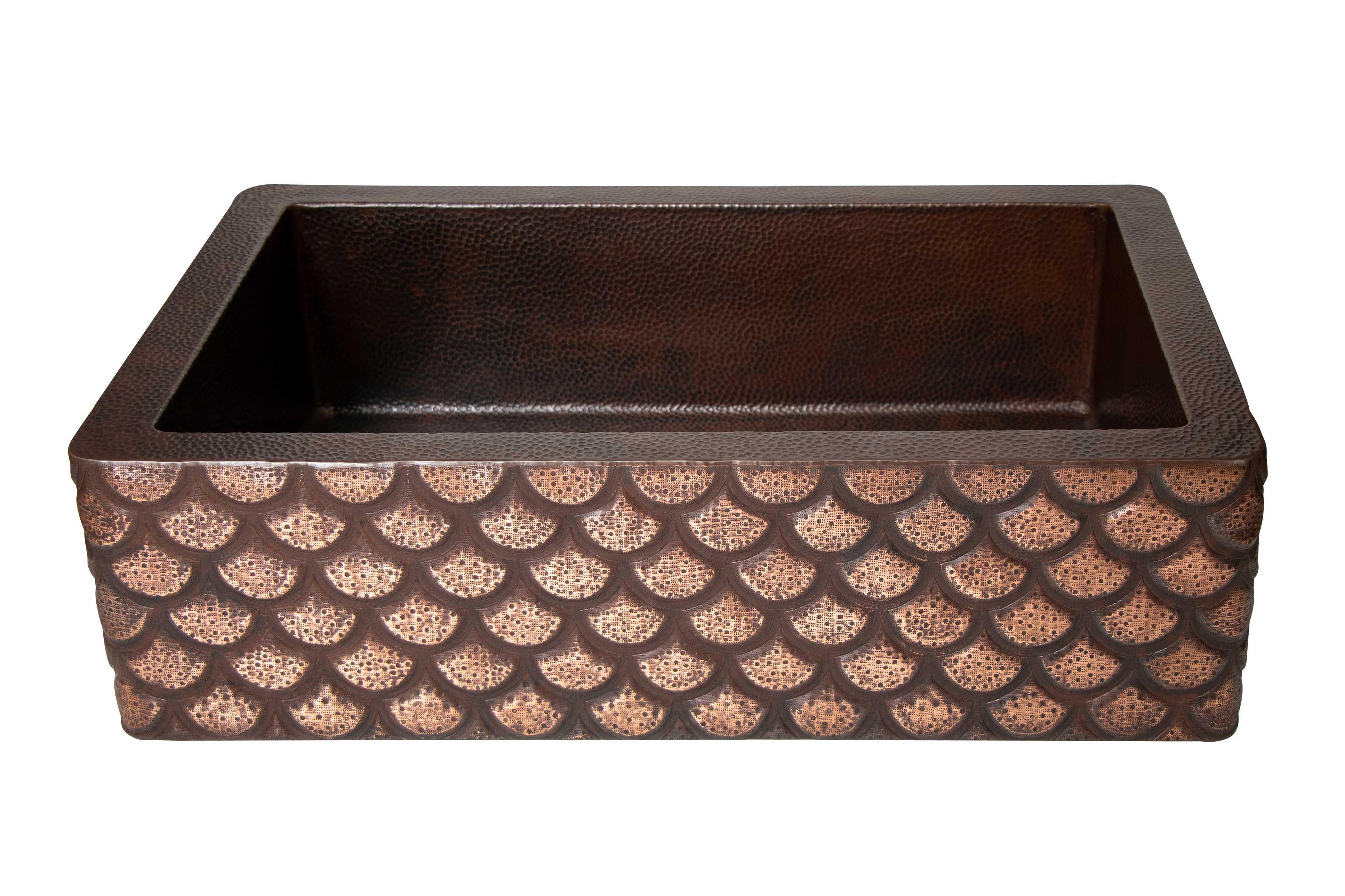 33" Artisanal Hammered Copper Farmhouse Sink – Squama Apron-Front Basin